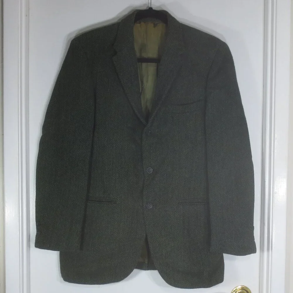 Perth Ltd Jacket Green Vintage Scottish Wool Harris Tweed Lined Blazer Size 42R